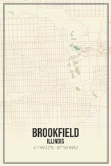Retro US city map of Brookfield, Illinois. Vintage street map.