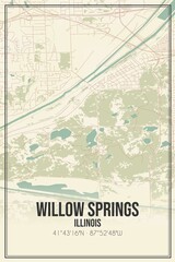 Retro US city map of Willow Springs, Illinois. Vintage street map.