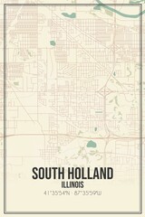 Retro US city map of South Holland, Illinois. Vintage street map.
