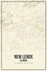 Fototapeta na wymiar Retro US city map of New Lenox, Illinois. Vintage street map.