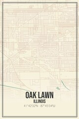 Retro US city map of Oak Lawn, Illinois. Vintage street map.