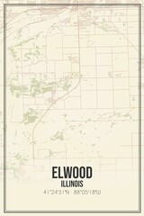 Retro US city map of Elwood, Illinois. Vintage street map.