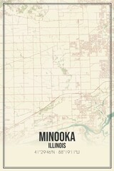 Retro US city map of Minooka, Illinois. Vintage street map.