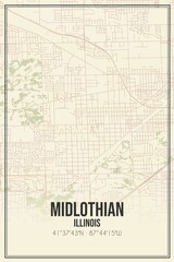 Retro US city map of Midlothian, Illinois. Vintage street map.