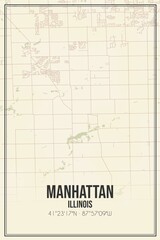 Retro US city map of Manhattan, Illinois. Vintage street map.