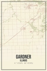 Retro US city map of Gardner, Illinois. Vintage street map.