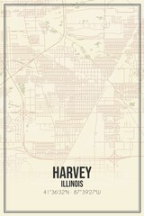 Retro US city map of Harvey, Illinois. Vintage street map.