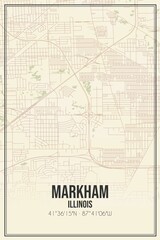 Retro US city map of Markham, Illinois. Vintage street map.