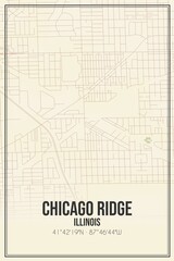 Retro US city map of Chicago Ridge, Illinois. Vintage street map.