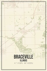 Retro US city map of Braceville, Illinois. Vintage street map.