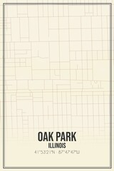 Retro US city map of Oak Park, Illinois. Vintage street map.