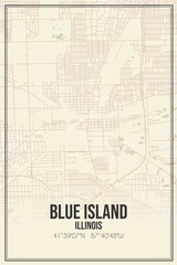 Retro US city map of Blue Island, Illinois. Vintage street map.