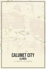 Retro US city map of Calumet City, Illinois. Vintage street map.