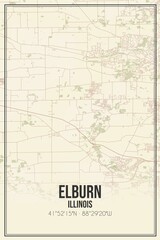 Retro US city map of Elburn, Illinois. Vintage street map.