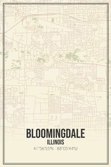 Retro US city map of Bloomingdale, Illinois. Vintage street map.