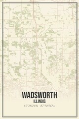 Retro US city map of Wadsworth, Illinois. Vintage street map.