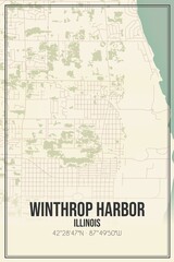 Retro US city map of Winthrop Harbor, Illinois. Vintage street map.