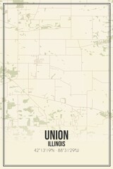 Retro US city map of Union, Illinois. Vintage street map.