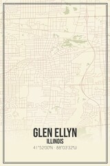 Retro US city map of Glen Ellyn, Illinois. Vintage street map.