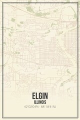 Retro US city map of Elgin, Illinois. Vintage street map.