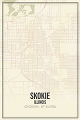 Retro US city map of Skokie, Illinois. Vintage street map.