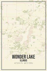 Retro US city map of Wonder Lake, Illinois. Vintage street map.