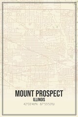 Retro US city map of Mount Prospect, Illinois. Vintage street map.