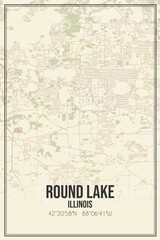 Retro US city map of Round Lake, Illinois. Vintage street map.