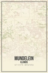 Fototapeta premium Retro US city map of Mundelein, Illinois. Vintage street map.