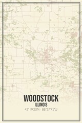 Fototapeta premium Retro US city map of Woodstock, Illinois. Vintage street map.