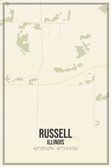 Retro US city map of Russell, Illinois. Vintage street map.