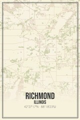 Retro US city map of Richmond, Illinois. Vintage street map.