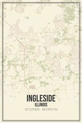 Retro US city map of Ingleside, Illinois. Vintage street map.