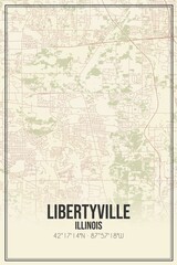 Retro US city map of Libertyville, Illinois. Vintage street map.