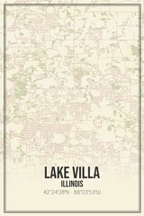 Retro US city map of Lake Villa, Illinois. Vintage street map.