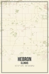 Retro US city map of Hebron, Illinois. Vintage street map.