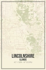 Retro US city map of Lincolnshire, Illinois. Vintage street map.