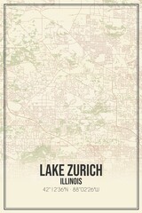 Retro US city map of Lake Zurich, Illinois. Vintage street map.