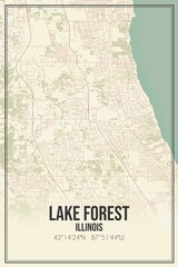 Retro US city map of Lake Forest, Illinois. Vintage street map.