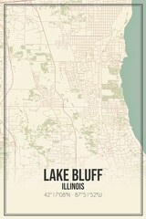 Retro US city map of Lake Bluff, Illinois. Vintage street map.