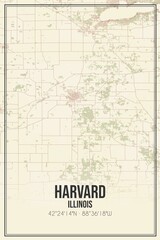 Retro US city map of Harvard, Illinois. Vintage street map.