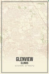 Retro US city map of Glenview, Illinois. Vintage street map.