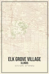 Retro US city map of Elk Grove Village, Illinois. Vintage street map.