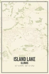 Fototapeta na wymiar Retro US city map of Island Lake, Illinois. Vintage street map.
