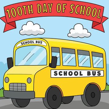 100th Day Of School Bus Colored Cartoon