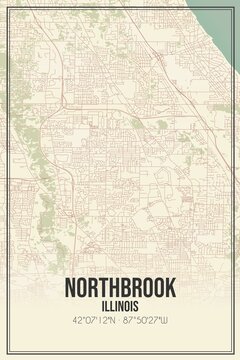 Retro US city map of Northbrook, Illinois. Vintage street map.