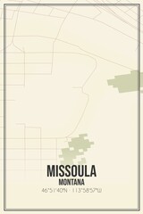 Retro US city map of Missoula, Montana. Vintage street map.