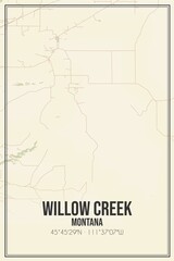 Retro US city map of Willow Creek, Montana. Vintage street map.