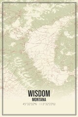 Retro US city map of Wisdom, Montana. Vintage street map.
