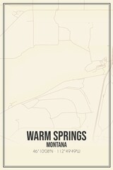 Retro US city map of Warm Springs, Montana. Vintage street map.